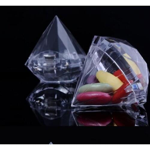 Free shipping 100pcs Clear Diamond Boxes Candy Box Wedding Favor Gift Box Transparent Plastic Box Wedding