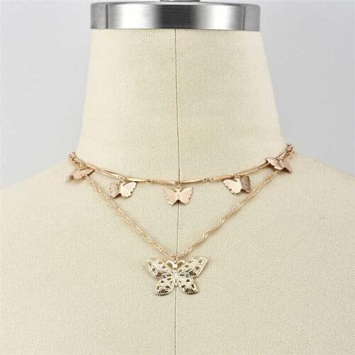 Bohemia Multi Layer Gold Color Beautiful Butterfly Pendant Necklace For Women Pendant Choker Chain Necklace