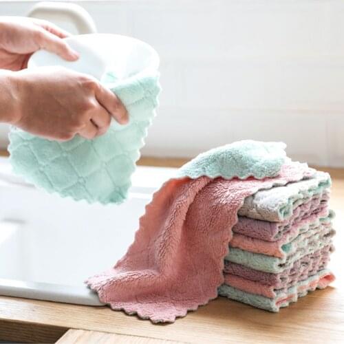 Household Kitchen Towels Absorbent Thicker Double-layer Microfiber Wipe Table Kitchen Towel Cleaning Dish Washing Cloth