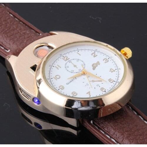 New Fashion Men Watches Rechargeable Flameless Lighter Watches Windproof Cigarette Lighter Watches Men Quartz Wristwatches Gift