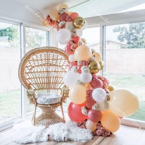 DIY Retro Dusty Pink Peach Balloon Garland Arch Kit Gold White Balloon for Birthday Baby Shower Weddings Party Decoration