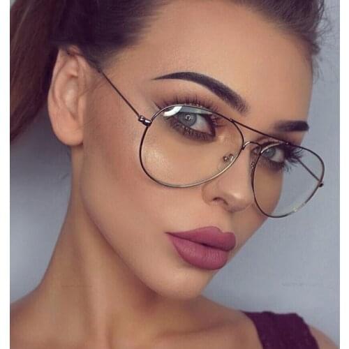 Elbru -1.0 -1.5 -2.5 -3.0 -4.0 Women Men Fashion Pilot Myopia Glasses Oversized Eyeglasses Frames Students Metal Clear Glasses