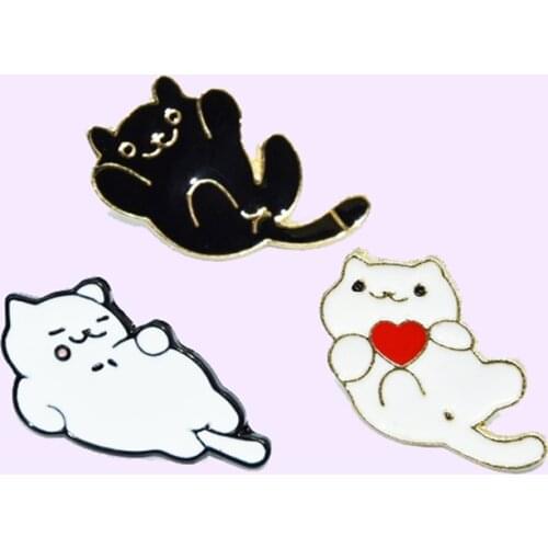 Cute animals Enamel Pin Black White Cats Brooch Bag Clothes Lapel Pin Sasha Away Badge Cartoon Jewelry Gift For Boys and Girls