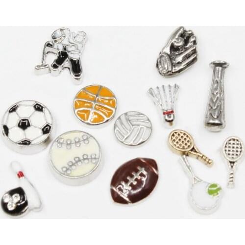 Football Basketball Volleyball Badminton Ice Hockey Enamels Ball Sports Floating Charms For Glass Lockets Memory Jewelry
