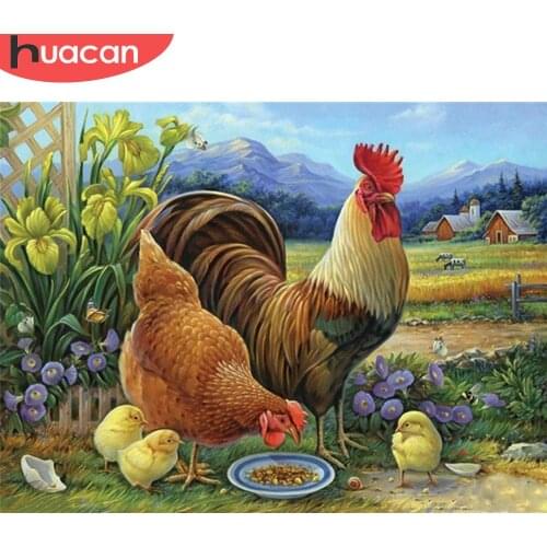 HUACAN Full Square/Round Diamond Painting Chicken Wall Art 5D DIYdiamond Embroidery Animal Mosaic Picture Handicraft