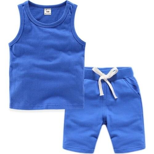 DE PEACH New Summer Children Clothing Sets For Boys Cotton Sleeveless Vest+Shorts 2pcs Sets Baby Kids Girls Casual Clothes Suits