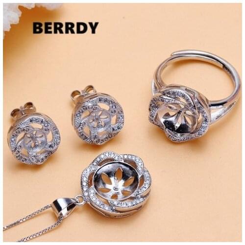 Trendy Pearl Pendant Earrings Ring Set Mountings Findings Settings Jewelry Set Parts Fittings Charm Accessories for Lady Girls