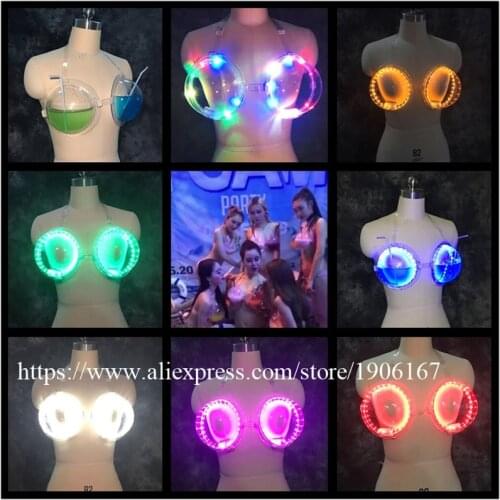 Colorful LED Luminous Sexy Lady Cocktail Bra Hotel Bar Nightclub Led RGB Bra With Wine Growing Light Up Stage Party Prop Clothes