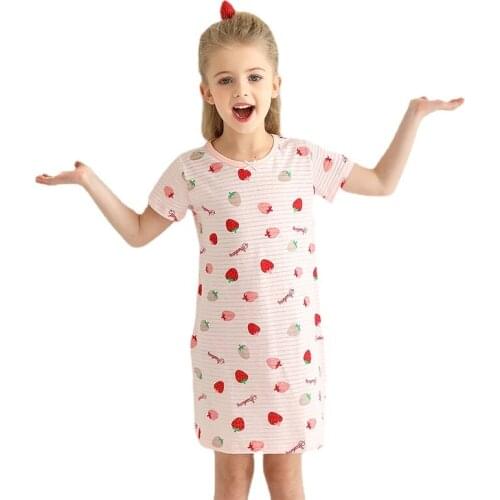 3 To 12Years Cotton Girls Summer Nightclothes Dress 3T Kids Sleepwear Short Sleeve Nightdress Baby Childrens Nightie 4-6Y 7-12Y