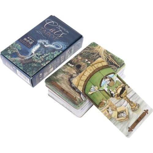 Mystical Cats Tarot 78 Cards Deck Family Party Board Game Divination Playing Cards with Cards Bag and Guidebook