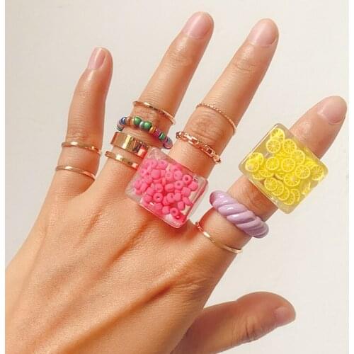 Fashion Personality Ring Set Rice Bead Alloy Ring 11 Pieces of Popular Unique Design Bracelet