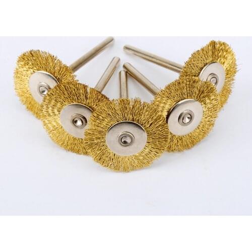 5pcs 25mm Polishing Copper Wire Brushes Wheel Dremel Accessories Drill Rotary Grinding Machine Tools Golden 3.17mm shank Metal