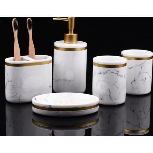 Resin Bathroom Set Nordic Marble Pattern Toothbrush Holder Mouthwash Cup Soap Dish Liquid Soap Dispenser Household Wash Set
