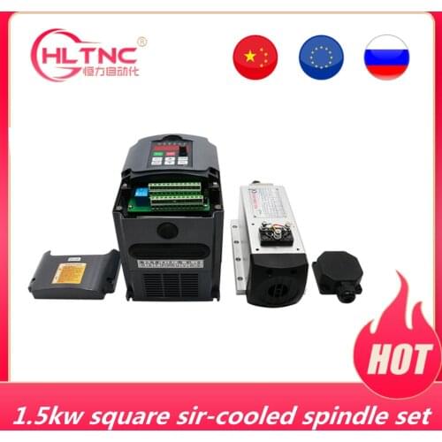 New Arrival! 1.5kw air cooling 4 pcs bearings 0.005mm accuracy & 1500w HY inverter / VFD Square Air Cooled CNC Spindle motor kit