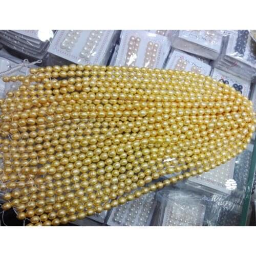 Wholesale Real Pearl Bead 10mm 15'' Gold Natural Freshwater Pearl Real Pearl Bead Loose Bead Free Shipping