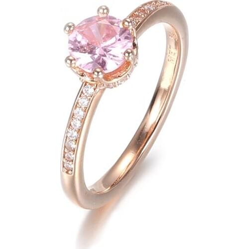 Authentic S925 Ring For Women Wedding Party Gift Pink Sparkling Crown Solitaire Ring Lady Girl anel