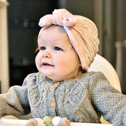Gold Velvet Bow Hat Baby Girls Headband Turban Soft Bohemian style Kids Newborn Baby Cap For Kids Baby Hair accessories