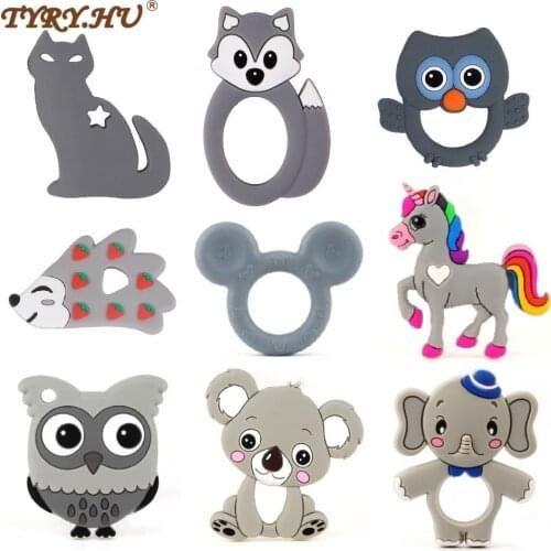 TYRY.HU 1PC Silicone Teethers BPA Free Food Grade Cartoon Animals Teether DIY Baby Teething Chew Necklace Silicone Bead Toy Gift
