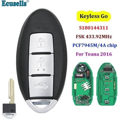 3 Button Keyless-go Remote Key FSK 433.92MHz PCF7945M / HITAG AES / 4A CHIP for Nissan TEANA 2016 S180144311