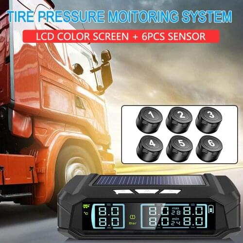 Tire Pressure Monitoring Truck TPMS Tire Pressure Monitoring System 8.0bar Solar Energy 6PCS Sensor High Temperature Alarm USB