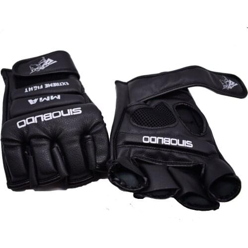 SINOBUDO Half Finger MMA Boxing Sports PU Leather Gloves Kick Boxing Protector Gloves MMA Boxer Boxing Training Equipment Black