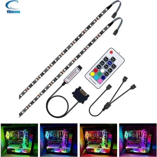 12V LED flexible Strip light Sata LED Strip IP20 RGB SMD 5050 60LEDs/m 50/100/150/200CM with RF remote controller for PC Case