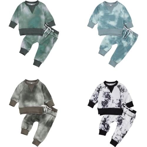 0-24M Newborn Autumn Clothes Baby Boys Clothes Sets Cute Tie Dye Printed Sweatshirts Tops+Pants Baby Tracksuits