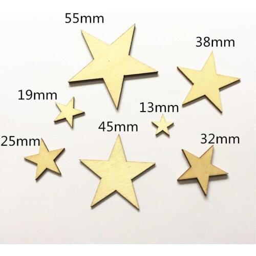 13mm/19mm/25mm/32mm/38mm/45mm/55mm Blank Wood Stars Chips Slices Embellishments Craft Wedding Christmas Party Table Decorations