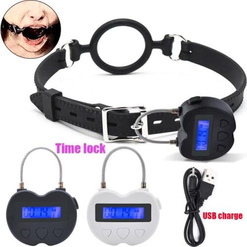 USB Rechargeable Smart Timing Lock Electronic Timer O Ring Gag Open Mouth Plug Oral Fixation Bdsm Slave Bondage Chastity Sex Toy