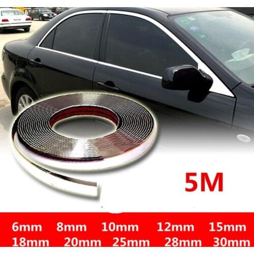 5M Exterior Car Chrome Body Strip Bumper Auto Door Protective Moulding Styling Trim Sticker 6MM 10MM 12MM 15MM 20MM 25MM 30MM