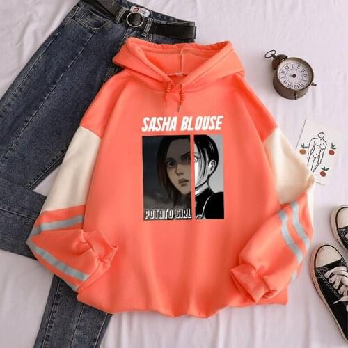 Japan Kawaii Anime Cartoon Attack On Titan Sasha Braus Patchwork Hoodies Sweatshirts Streetwear Pullovers Unisex Hip Hop Hoody