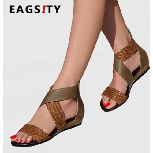 EAGSITY summer vintage Womens wedges Sandals Open Toe zip Ankle Strap gladiator sandals high heel sandals outdoor casual