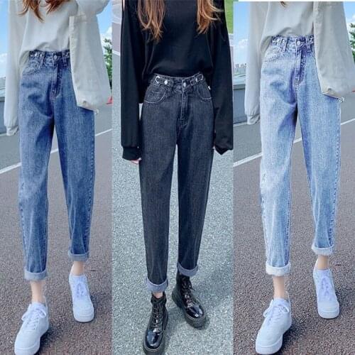 2021 Fashion Blue Denim Washed Boyfriend Jeans for Women Streetwear Harem Pants Womens High Waist Jeans