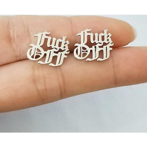 Initial Stud Earring For Women Korean Style Pendientes Stainless Steel Fashion Gothic Punk Jewelry Old English Orecchini Donna