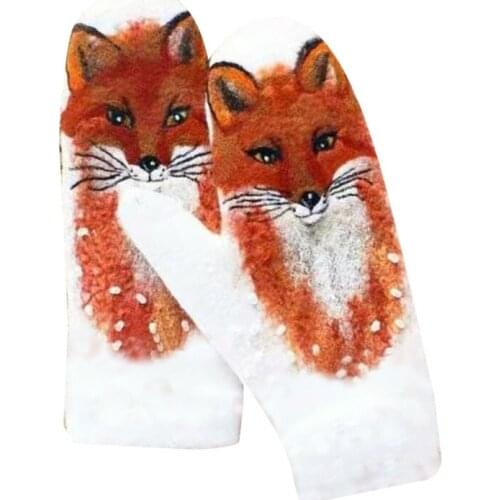 Women Winter Faux Cashmere Full Finger Gloves Sweet Colorful Animal 3D Print Thicken Warm Windproof Thermal Mittens H9ED