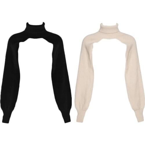 Women Lantern Long Sleeve Sweater Sexy Hollow Turtleneck Knit Crop Top Cover Up 449B