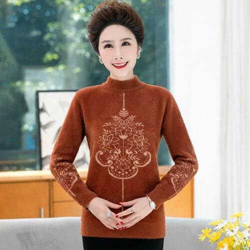Imitation Mink Sweater Women Turtleneck Plus Size Knitted Winter Warm Soft Jumper For Mother Thick Pullover Female Bottom Shirt