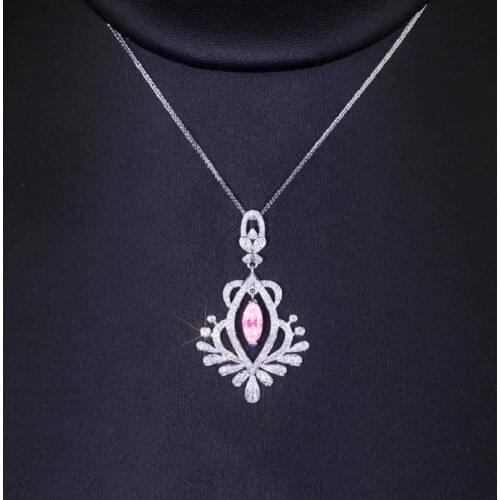 QTT Charms Womens 925 Sterling Silver Chains Necklace Elegant Fashion Pink Pendant Necklace Jewelry 2021 Trend