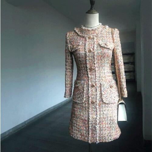Brand new high quality womens tweed dress 2020 spring autumn fashion long sleeves tassels vintage dress B362