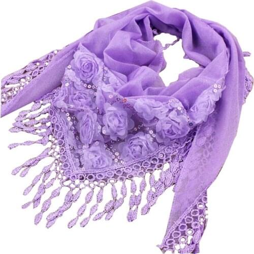 1PC New Female Women Tassel Shawls And Scarves Autumn Women Silk Flower Lace Triangle Pendant Scarf Fashion Women Scarf