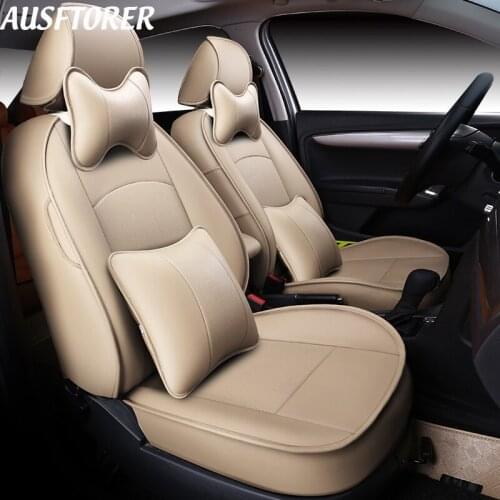 AUSFTORER Cowhide Cover Car Seat for Hyundai Azera 2008 2010 Seat Cover Protector Genuine Leather Support Auto Accessories 16PCS