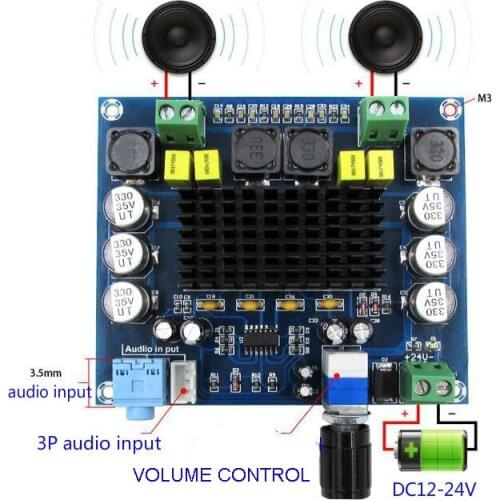 2*120W 2 Channel TPA3116 digital Power Stereo Amplifier Board dual TPA3116D2 With TL074C op preamplifier Audio Amplifier