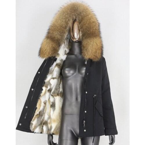 2021 Winter Jacket Women Short Waterproof Parka Real Rabbit Fur Coat Natural Fox Raccoon Fur Collar Hood Removable Thick