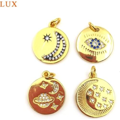 5pcs Universe Earth Moon Starry Sky Pendants Round Brass Plate Pendants Gold Coin Charm For Women Necklace Bracelet Earring DIY