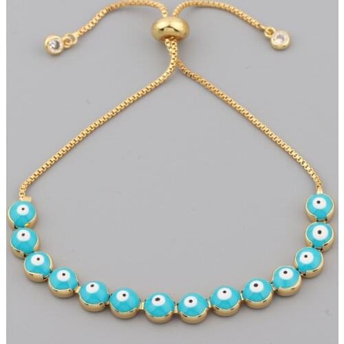 Lucky Eye Blue Turkish Evil Eye Charm Bracelet Gold Copper Braided Rope Adjustable Bracelet for Women Girls Fashion Jewelry