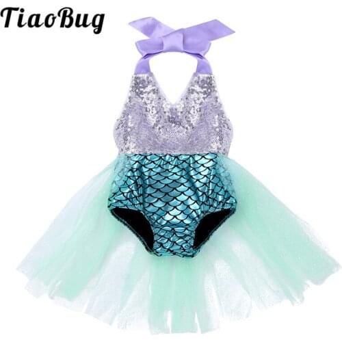 TiaoBug Baby Girls One-piece Shiny Sequined Swimsuit Halter Mermaid Scales Printed Swimwear Toddler Girls Bathing Suit Beachwear