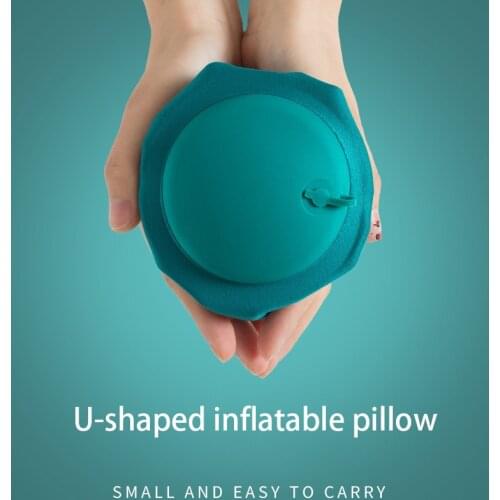 Long-Distance Travel U-Shaped Pillow Press Inflate Feature Convenient Storage Air Pillow Creativity Portable Neck Guard Flocking