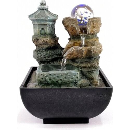 Lucky Feng Shui Company Wealth Decoration Home Living Room Zen Relaxation Water Sound Mini Desktop Fountain With Led Ball