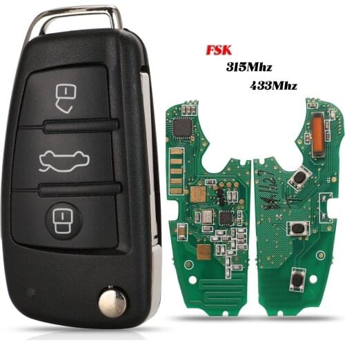 Jingyuqin Folding Remote Car Key 3 Buttons 315MHz/433Mhz With 8E Chip For Audi A6L - 8E0 837 220 Q / 8E0837220Q