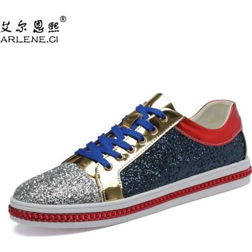 Fashion Colorful Sequins Skateboarding Shoes Men Comfortable Lace-up Flat Sneakers Lightweight Women Casual Shoes Zapatos Mujer